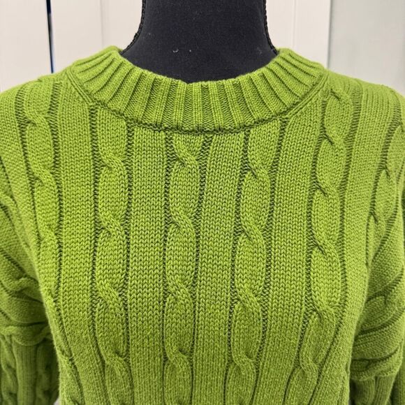 Gap Olive cable knit 100% cotton long sleeve crewneck cropped sweater size large - Picture 4 of 8